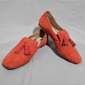 Boden Ballet Flat Red Tassel Suede Boho-Chic Maximalism Loafers Size 6.5